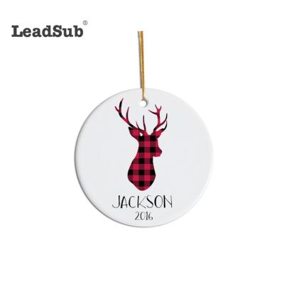 China Customization Ornaments Bulk White Hot Sublimation Leadsub Personalized Ceramic Flat Christmas Tree Ornaments for sale