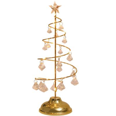 China Christmas Table Lamp Bedroom Decoration LED Christmas Tree Canvas Light Crystal Table Lamp for sale