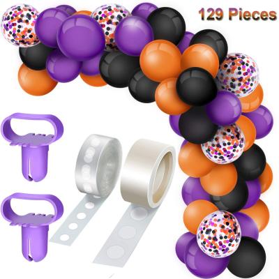 China 129pc Halloween Latex Balloon Garland Set Adhesive Black Orange Purple Confetti Balloon Latex Balloon Dots for sale