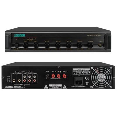 China 60W 120W 250W 350W 100v 70v 4ohm 8ohm 16 ohm 3 Mic In 2Aux in 1 aux amplifier. Output Bass Treble Audio PA Mixer With USB Tuner 420*340*88mm for sale