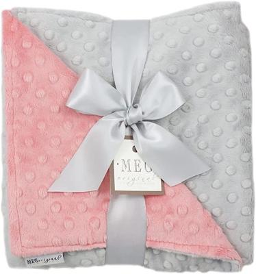 China Plain MEG Original Coral and Silver Gray Minky Dot Blanket for Babies or Boys Baby Breathable Blankets for sale