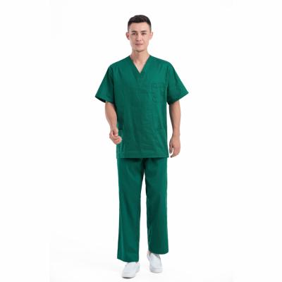 China Fashion Design Comfortable Polyester / Cotton Green Short Sleeve Scrubs Uniforms Men Medical V-neck Scrubs Set for sale