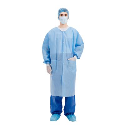 China Water Proof High Performance Laboratory SMS Uniform Disposable Lab Coat With Knit Cuffs for sale