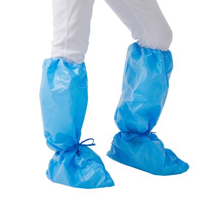 China High Quality Promotional Blue Pe Foot Cover Low Price Commodity CPE Long Boot Cover With Rubber Bands for sale