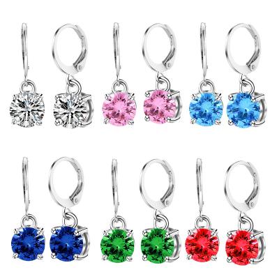 China Wholesale TRENDY Gem Huggie Earrings Zirconia White CZ Square Bling Earrings Women Jewelry Set Birthstone Around Zircon Drop Earrings for sale