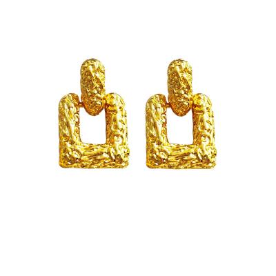 China TRENDY brass stud earrings 2022 trendy drop earrings real gold plated dangle luxury geometric elegant hammered earrings for women for sale