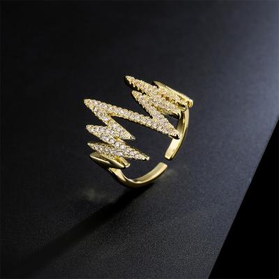 China Wholesale CLASSIC Gold Plated Ring Copper Zircon Heartbeat Wedding Shaped ECG Adjustable Keep Going Heartbeat Rings For Girl Gift for sale