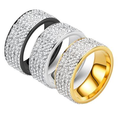 China TRENDY Custom Bling Crystal Rings Stainless Steel Rhinestone Lover Titanium Steel Man Rings For Women Wedding Hand Jewelry for sale