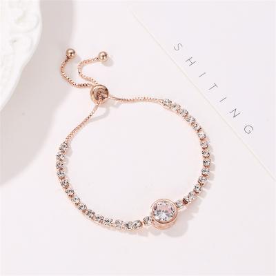 China FASHIONABLE Wholesale Crystal Tennis Bracelet Accessories Round Rhinestone Zircon Chain Link Slider Adjustable Bracelets For Girls for sale