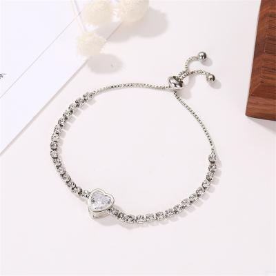 China FASHIONABLE High Quality Adjustable Handmade Zirconia Tennis Slider Fashion Heart Bracelet Crystal Jewelry Gifts For Women Girls for sale