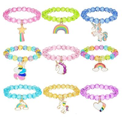 China CLASSIC Charm Bracelet Kids Girls Jewelry Anklets Beads Beaded Charm Bracelets Crystal Bracelet Colorful Rainbow Unicorn For Kids for sale