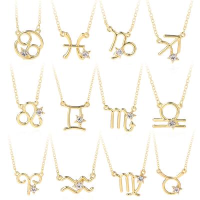 China FASHIONABLE 12 Zodiac Necklace Wholesale Personalized Horoscope Necklace Gold Star Rhinestone Astrology Woman Gold Zodiac Necklace For Girl for sale