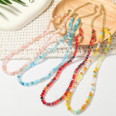 China TRENDY Glass Beads Beaded Necklace Bohemian Choker Bead Necklace Handmade Colorful Flower Boho Beach Beaded Necklace For Girl for sale