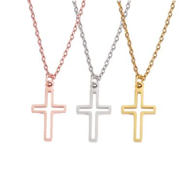 China Wholesale Hope Minimalist Silver Jewelry Necklace Stainless Steel CLASSIC Small Cross Hollow Cross Necklace For Unisex for sale