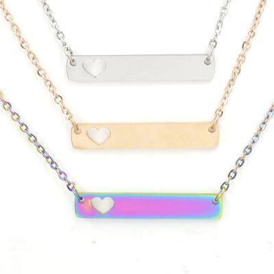 China 2022 Fashionable Personalized Rectangle Flat Steel Bar For Necklace Stainless Steel Bar Necklace With Hollow Heart For Women Gift for sale