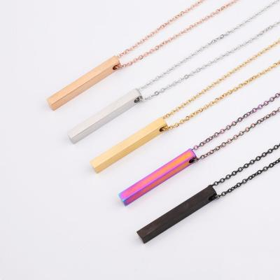 China Customizable Customizable Classic Square Square Pillar Pillar Pillar Stainless Steel Rectangle Blank Necklace Wholesale CLASSIC Bar Necklace For Man Women for sale