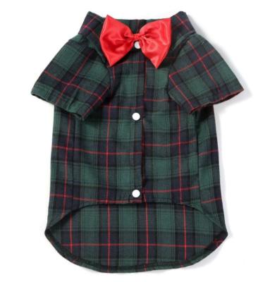 China Hot Selling Stocked Pet Coolmax Jean Style Plaid Dog Jacket Cotton Comfortable Concise Ethnic T-shirt With Bow Tie for sale