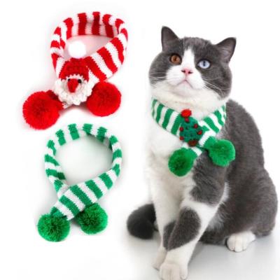 China Sustainable Pet Knitted Wool Striped Christmas Scarf Cat Dog Christmas Tree Elderly Adjustable Collar for sale