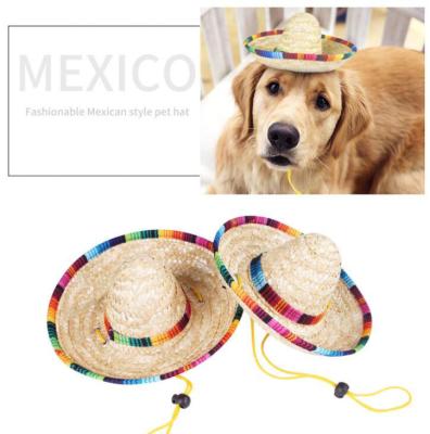 China Viable Fashionable Mexican Style Straw Western Style Sunshade Adjustable Woven Dog Hats for sale