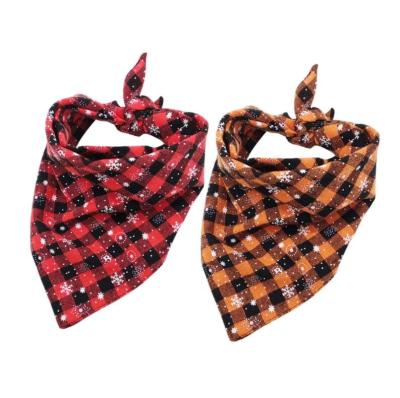 China Viable Custom Logo Cotton Christmas Snowflake Plaid Dog Bandana for sale