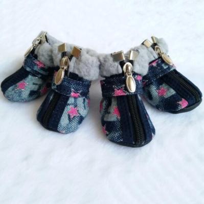 China Wholesale Durable Warm Winter Snow Denim Lovely Anti Slip Zipper Casual Dog Shoes for sale