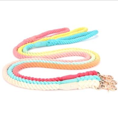 China Wholesale Custom Reflective Dog Leash Gradient Color Hand-dyed Colorful Pet Woven Cotton Rope Cat Dog Collar Leashes for sale