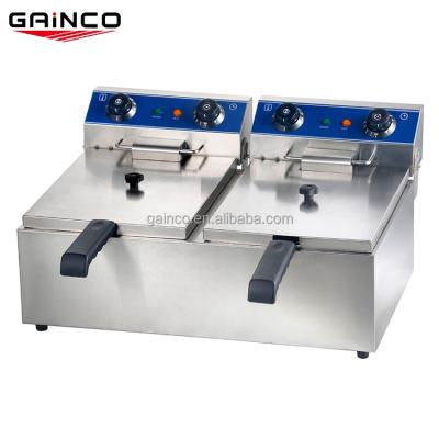 China Commercial Kitchen 10L Hotels Double Tank Electric Chip Deep Fryer for sale