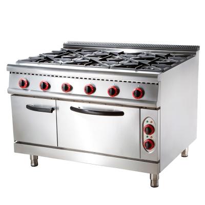 China Hotel Kitchen 4 Burner Double Gas Industrial Large Gas Stoves Cooking With Electric Chicken Oven for sale