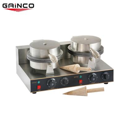 China Professional Snack Factory Gainco 2 Plate Ice Cream Waffle Cone Baker Waffle Snow Cone Machine for sale