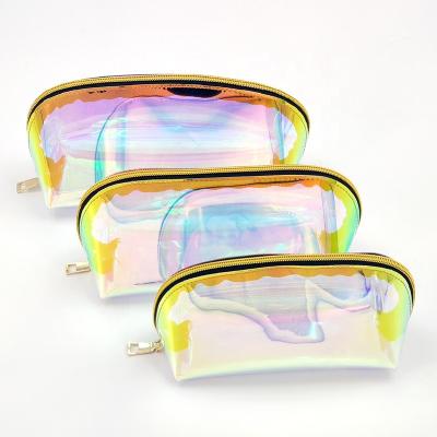 China Pink PVC Holographic Travel Fashion Clear Logo Women Makeup Cosmetic Bags Organizer Custom Brushes Pouches Private Label for sale