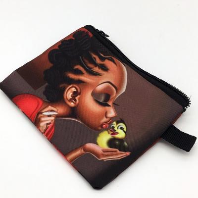 China Fashion Fancy Kids Black African American Girls Mini Desginer Make Up Cosmetic Bags Pocket Organizer With Labels for sale