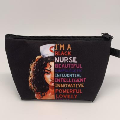 China Fashion Digital Printed Hot Sale Nurse Ever Comestic Vanity Creative Black Flat Pouch Makeup Bags Big Best for sale