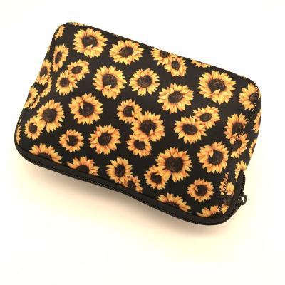 China Custom Neoprene Zipper Fashion Logo Travel Floral Sunflower Lovely Cosmetic Makeup Toiletry Bags Full Pockets Printing for sale