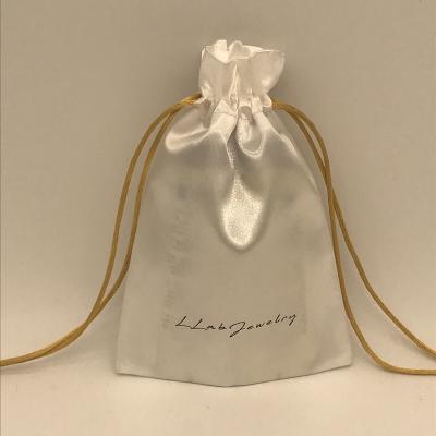 China Custom Logo Printed White Satin Necklace Earring Rings Bracelet Organizer Bag Drawstring Pouches Wholesale Gift Packaging Cosmetic Jewelry Packaging Bags for sale