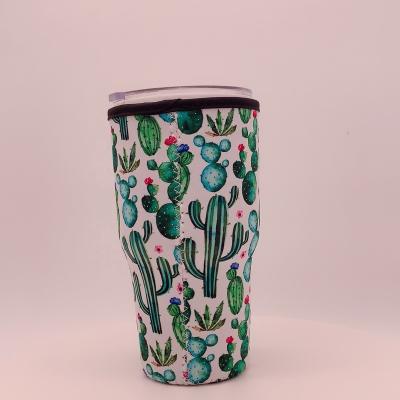 China Custom Printed Large Sublimation Neoprene Fabric Waterproof Iced Coffee Reusable Cup Holder Sleeves With Handle for sale