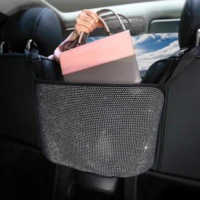 China Durable Car Accessories Bling Diamonds Front Seat Organizer Seat Back Purse Storage Net Pocket Car Pocket Interior Purse Holder for sale