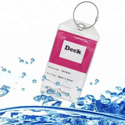 China Reusable Cruise Luggage Tag Zip Seal Zipper Buckle PVC Waterproof Durable Clear Steel Tag Holder Reusable Cruise Luggage Tag for sale