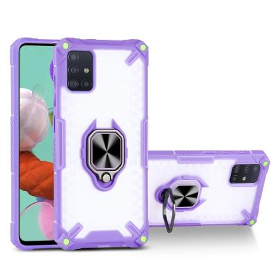 China Collision-proof shockproof single color fashion transparent shell for Samsung A51 bracket phone cover ring magnetic bumper shockproof for sale