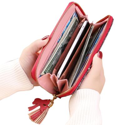 China Long Zipper Wallet Large Capacity Card Bag Contrast Tassel Waterproof Splicing Wallet for sale