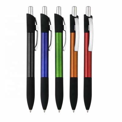 China Promotional Pen School Supplier Printing Logo Pens Promotional Ballpoint Pen With Black Rubber Grip for sale