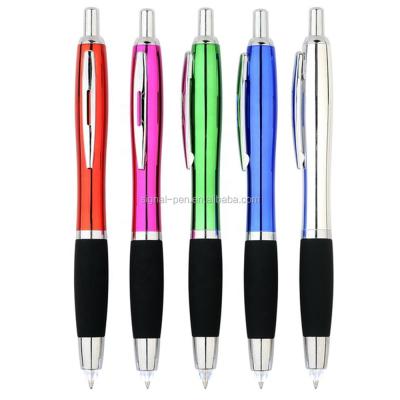 China Promotional Pen Click Action Pen UV Laser Led Light Tip Ball Pen With Rubber Grip For School for sale