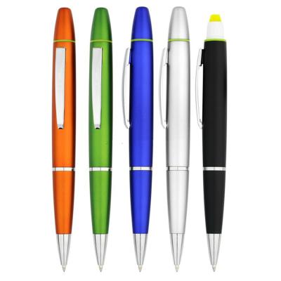 China Promotional Pen 2 in 1 Style Twist Action Metal Clip Promotional Ball Pen with Marker Pen Wax Highlighter Bar on Top for sale