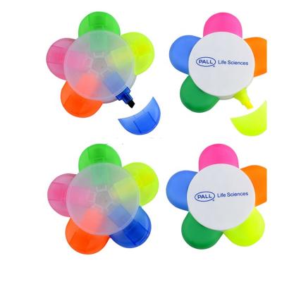 China Promotional Markers & Highlighter Bars 5 in 1 Flower Shaped Marker Pen Flower Shaped Nite Writer Plastic Pen Highlighter Bar Promotion Pen for sale