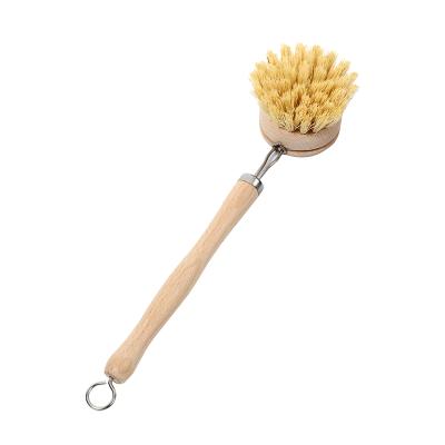 China Viable Natural Wooden Long Handle Pan Pot Brush Kitchen Pot Tool Bowl Washing Cleaning Brush for sale