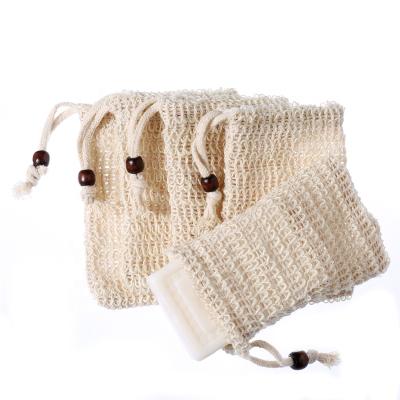 China Household Drawstring Natural Linen Loofah Soap Saver Sisal Soap Net Exfoliating Bag for sale