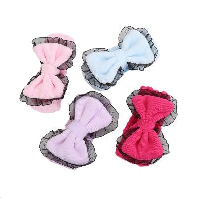 China Cute Logo Girl Lace Headband Fashion Bow Cotton Towel Spa Makeup With Four Colors for sale