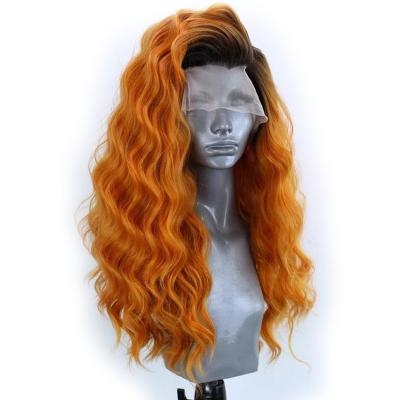 China Ombre 1B Lace Front Wig 360 Heat Resistant Orange Curly Loose Synthetic Lace U Part Long Wavy Synthetic Hair Wigs for sale