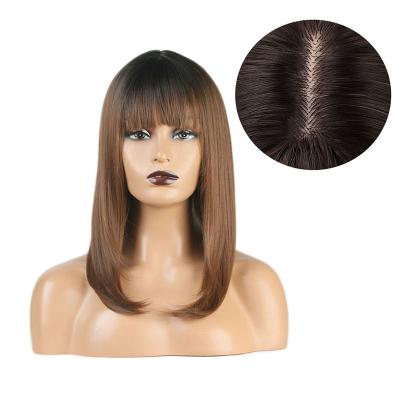 China Cheap Price Synthetic Hair Pixie Cut Ombre Straight Color Women's Machine Made 1B Ombre Brown Bob Wig Synthetic Wigs For Full Short Short for sale