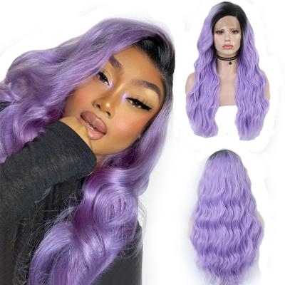 China Synthetic Hair Lace Front Wigs Ombre Purple 13x4 Synthetic Wig For Color Women Natural Hairline Pre Plucked Lace Cosplay Wig for sale