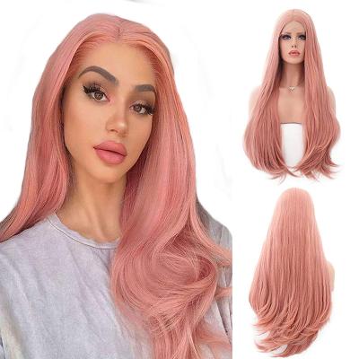 China 2021 High Quality Fashion Celebrity Qingdao Hair Synthetic Lace Front Wigs Straight Fading Best Cheap Magic Pink Synthetic Lace Front Wigs for sale